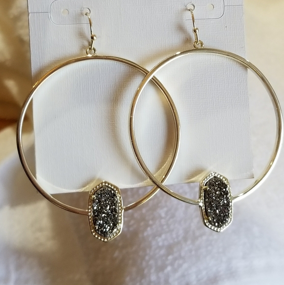 GOLD Platinum Drusy Ari Heart Necklace & Earrings - Picture 4 of 12